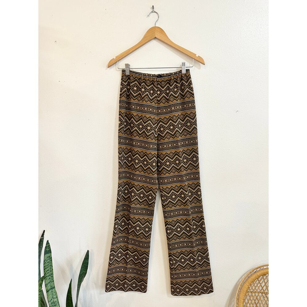 70s Funky Patterned Double Knit Poly Pants - Picture 2 of 12